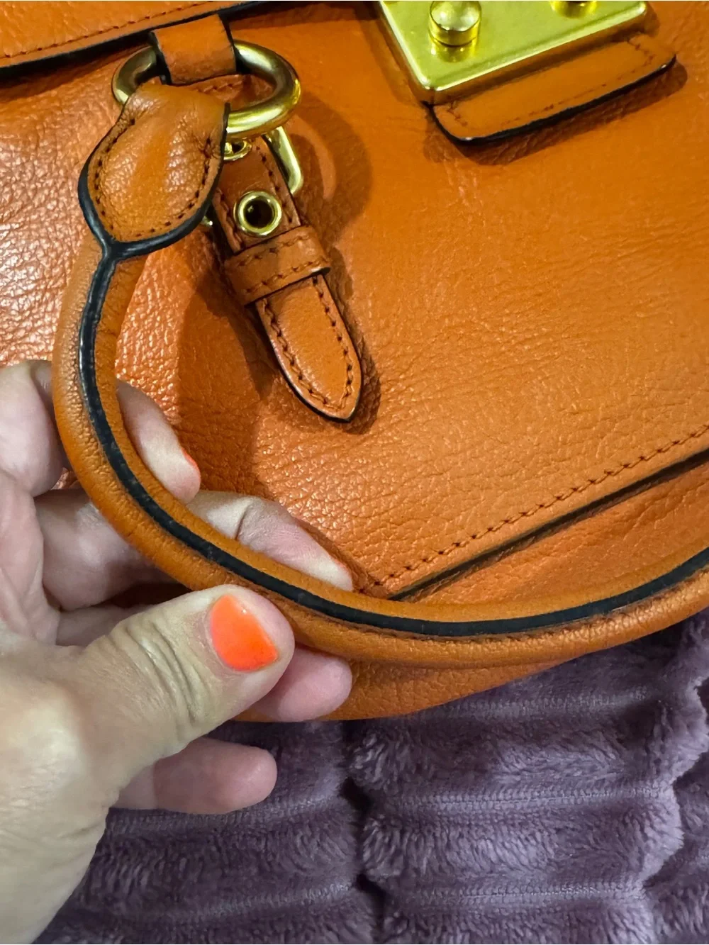 Miu Miu Madras Goatskin Flap Satchel Crossbody Bag Orange Leather Italy - Picture 13 of 16